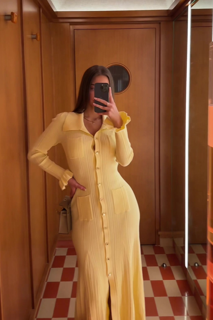 Sleek Women's Midi Dress | Lightweight Knit with Ruffled Sleeves 1