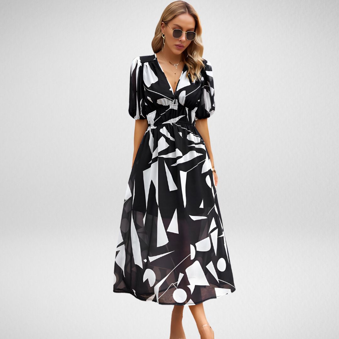 Amelia Women's Midi Dress | Elegant V-Neckline, Versatile Summer Style 2