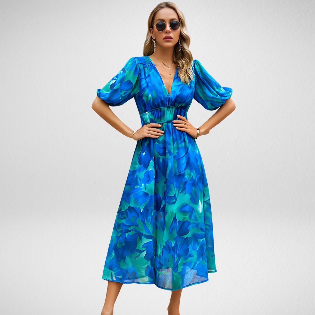 Amelia Women's Midi Dress | Elegant V-Neckline, Versatile Summer Style 3