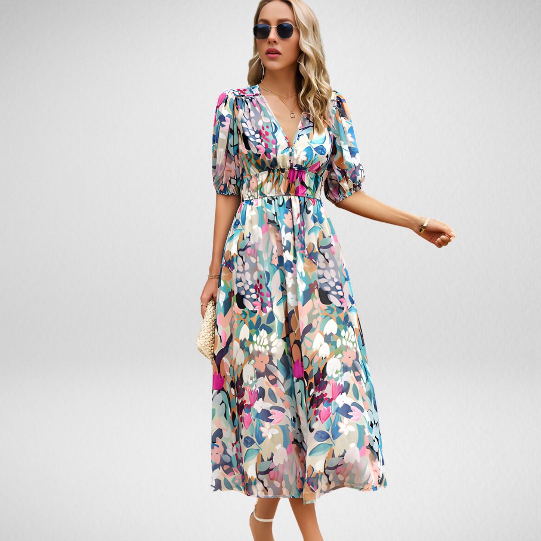 Amelia Women's Midi Dress | Elegant V-Neckline, Versatile Summer Style 5