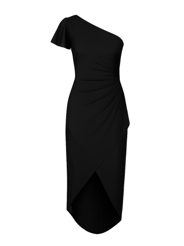 Ava Women's Cocktail Dress | One Shoulder, Ruffle Trim, Elegant 1