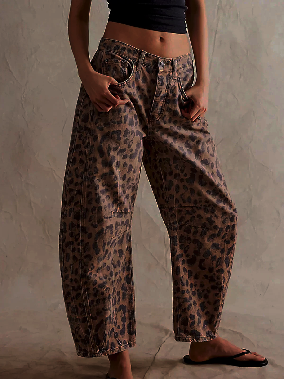 Lila Women's Wide Leg Jeans | Mid-Rise, Leopard Print 0