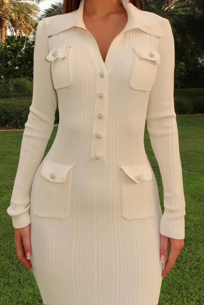 Luna Women's Midi Dress | Ribbed Knit with Diamanté Accents 3