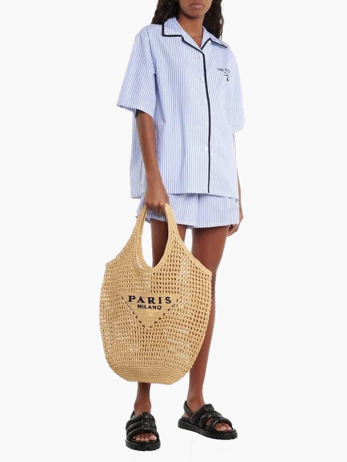 Milo Women's Shoulder Bag | Woven Straw with Paris Lettering 1