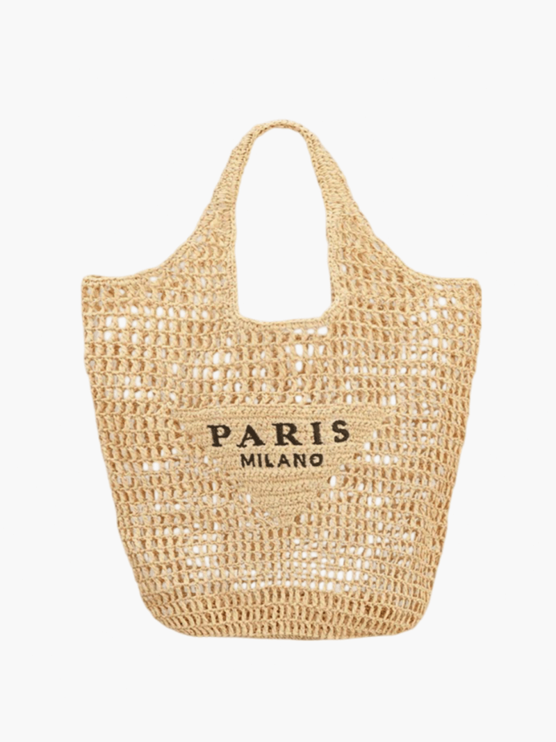 Milo Women's Shoulder Bag | Woven Straw with Paris Lettering 2