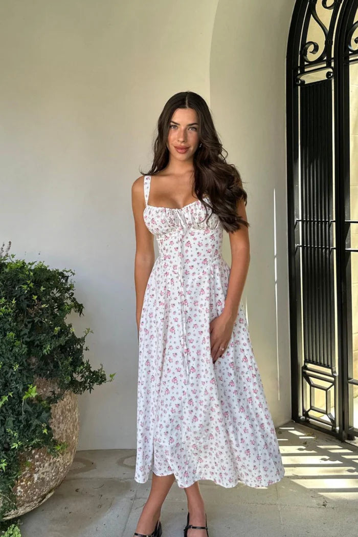 Misty Women's Midi Dress | Floral Print, Sweetheart Neckline 0