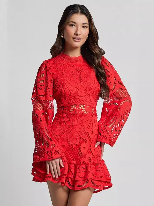 Sapphire Women's Mini Dress | Floral Lace with Ruffle Accents 0