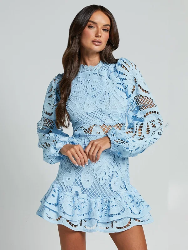 Sapphire Women's Mini Dress | Floral Lace with Ruffle Accents 10
