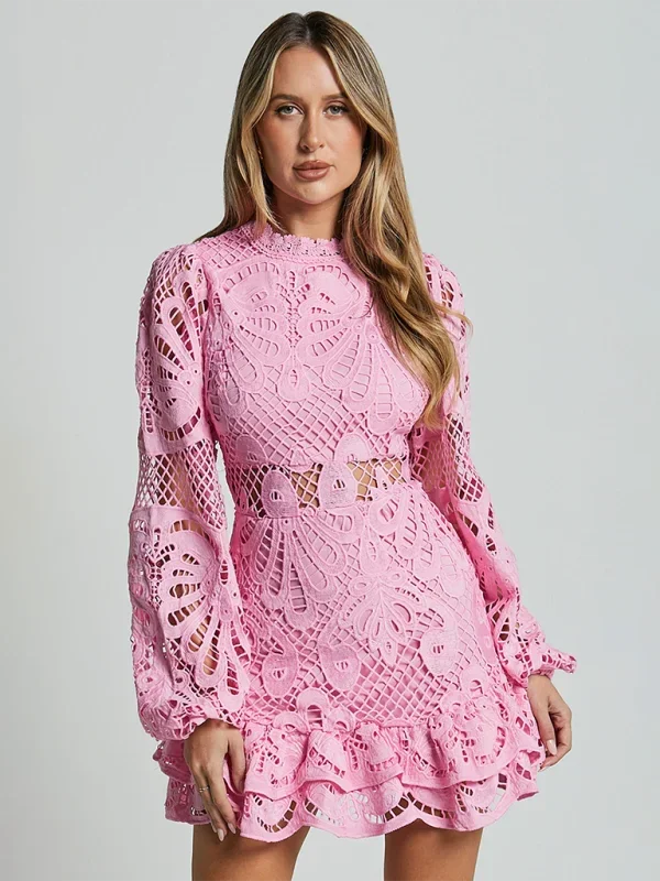 Sapphire Women's Mini Dress | Floral Lace with Ruffle Accents 11