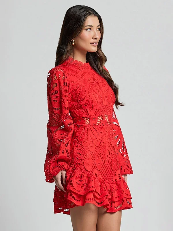 Sapphire Women's Mini Dress | Floral Lace with Ruffle Accents 2