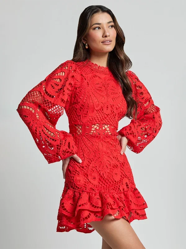 Sapphire Women's Mini Dress | Floral Lace with Ruffle Accents 3