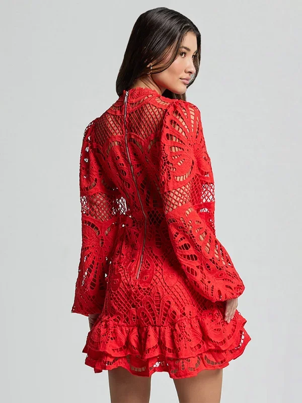 Sapphire Women's Mini Dress | Floral Lace with Ruffle Accents 5