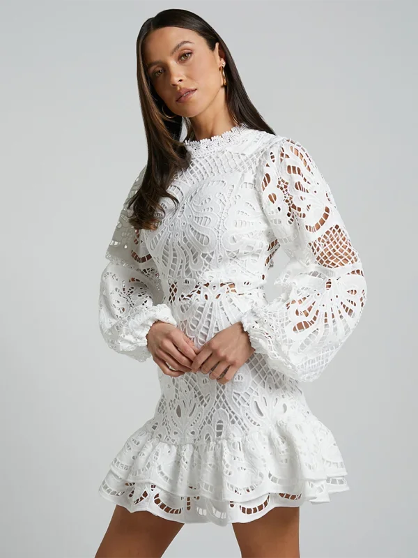 Sapphire Women's Mini Dress | Floral Lace with Ruffle Accents 6