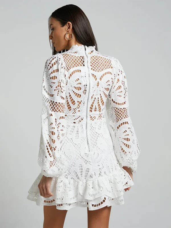 Sapphire Women's Mini Dress | Floral Lace with Ruffle Accents 8